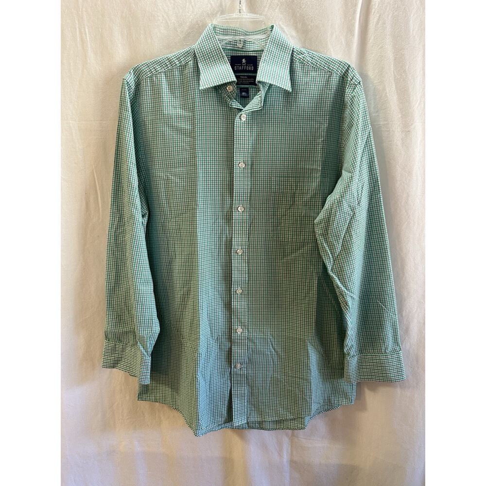 Stafford Easy Care Green Check Button-Down Shirt Men’s 15.5 | 32/33 Fitted